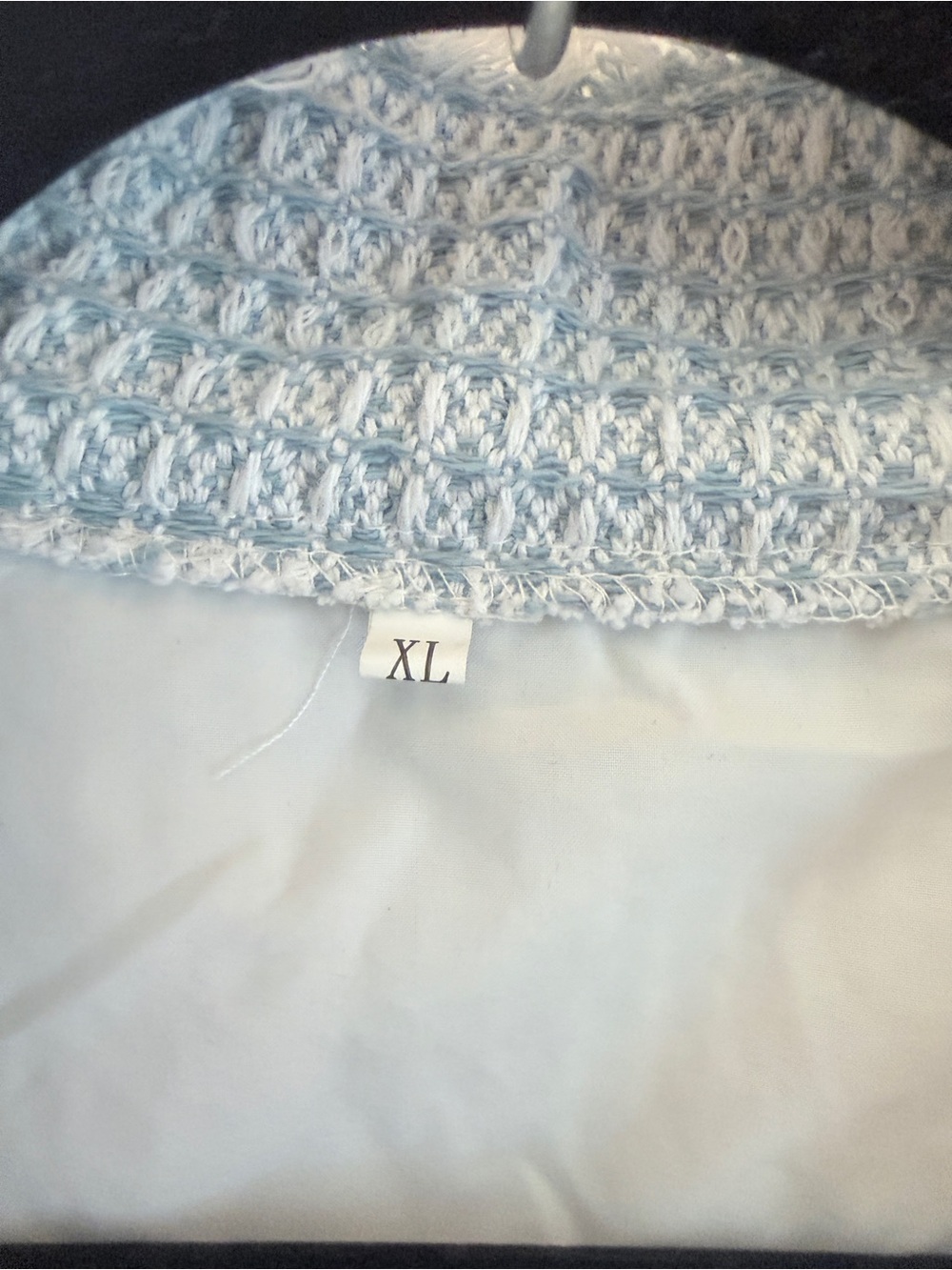 Light Blue Textured Mini Dress with Frayed Trim - Picture 2 of 7